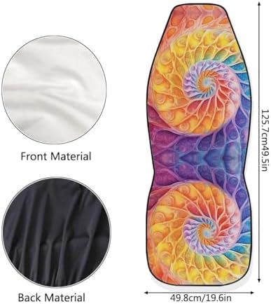 Fractal Art Car Seat Covers Universal Accessories 2 Pcs Set, Rainbow Tie-dye Car Accessories for Auto Trucks Van SUV, Fractal Spiral Auto Interior Protector Set