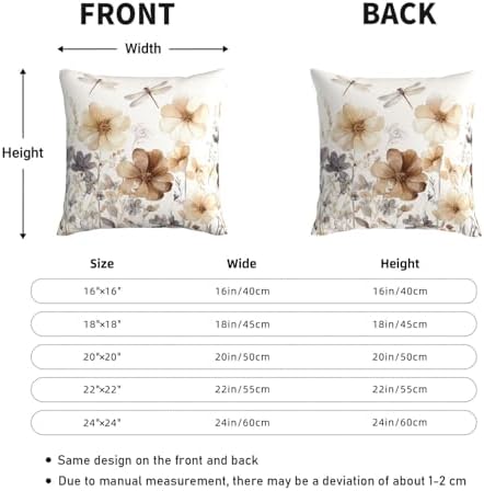 KiuLoam Rustic Floral Pillow Covers 20x20 Inch Set of 2, Gray Brown Watercolor Flower Farmhouse Decorative Throw Pillows, Neutral Outdoor Square Cushion Cases for Sofa Couch Bed Home Decor - Image 4