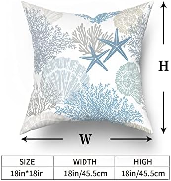 Nautical Coastal Throw Pillow Covers 22x22 Inch Summer Ocean Themed Seashell Coral Starfish Pillow Cases Set of 2 Soft Cotton Square Cushion Covers for Home Couch Sofa Patio Bedroom - Image 7