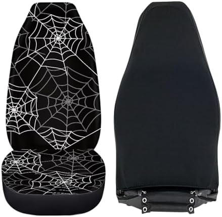 Black Spider Web Car Seat Covers for Front Seats,Halloween Decor for Cars Universal Fit Automotive Seat Cushion Protector Accessory