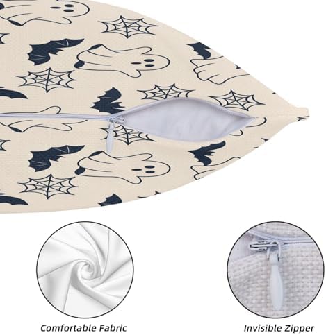 KiuLoam Cute Halloween Pillow Covers 22x22 Set of 2, Black Ghost Bats Spider Webs Print Decorative Throw Pillow Cases, Rustic Farmhouse Style Outdoor Cushion Covers for Sofa Couch Living Room Bed - Image 5