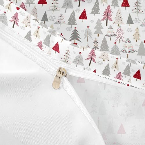 Merry Christmas Kids Duvet Cover Set Queen Size,Cartoon Pine Trees Rustic Farmhouse Bedding Set,Girls Boys Adults Room Decor,Snowflake Xmas Comforter Cover,Red Romantic Quilt Cover,2 Pillowcases - Image 6