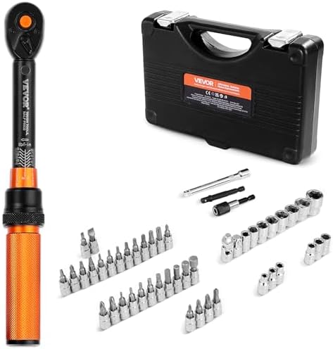 VEVOR 50Pcs Torque Wrench Set, 1/4 Inch Drive, 20-240IN.LB(2.3-27.1Nm), 72-Tooth Inch Pound Click Torque Wrench with Bit Sockets, Adapters, for MTB, E-Bike, Motorcycle by VEVOR