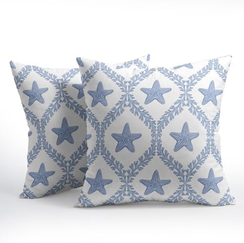 Coastal Pillow Covers 18x18 Set of 2 Ocean Starfish Pattern Decorative Light Blue Pillowcases Outdoor Beachy Throw Pillow Covers with Zipper Soft Cozy for Sofa Bed Chair Living Room Home Decor - Image 7