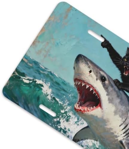 Black Cat Shark Ocean Front License Plate 6" * 12" for Women