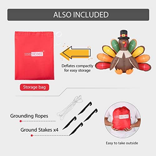 VIVOHOME 5ft Thanksgiving Inflatable LED Lighted Turkey with Colorful Tail - Image 4