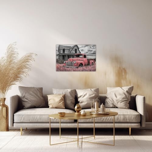 AWPANERAR Rustic Farmhouse Wall Decor Old Truck Canvas Print Car Painting Vintage Truck Poster Living Room Decor Frame (Pink, (20.00" x 30.00")) - Image 5