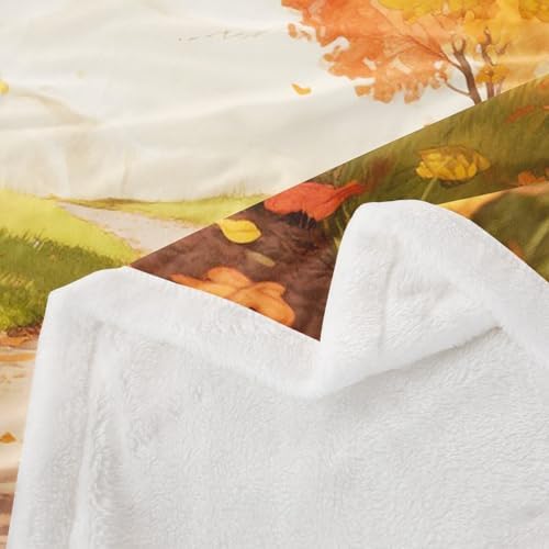Fall Maple Leaf Sherpa Blanket Country Style Road Throw Blanket Bedroom Living Room Soft Cozy Harvest Thanksgiving Day Blankets Decor for Bed Couch Sofa Orange Yellow Green Flannel Blankets 50"x60" - Image 6
