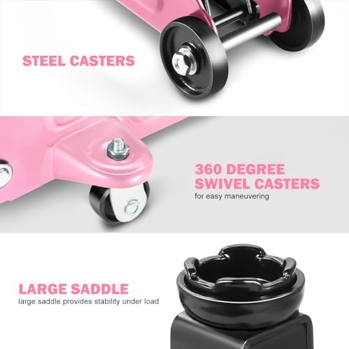 DNA Motoring Low Profile Hydraulic Trolley Service/Floor Jack, 2 Ton (4000 lbs) Capacity, Lifting Range 5.1"-13", Pink, TOOLS-00474-PK - Image 5