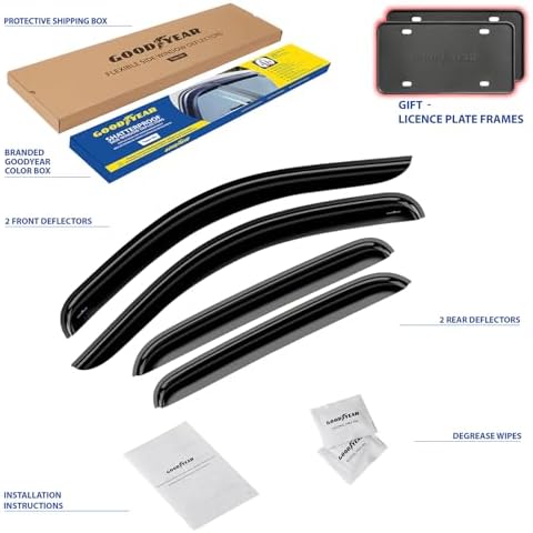 Goodyear Shatterproof Window Deflectors for GMC Yukon XL 1500 2007-2014, Tape-on Rain Guards, Window Visors, Vent Deflector Visor, Car Accessories, 4 pcs. - GY008841