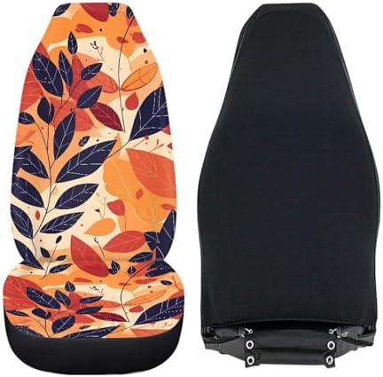 Leaf Set Car Seat Covers for Low Back Car Seats 2pcs, Modern Botanical Durable Car Seat Cover, Red Yellow Line Drawing Art Universal Auto Seats Protector Fits for Car