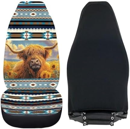 Aztec Car Accessories Seat Covers for Women Men, Highland Cow Front Car Seat Cover Universal Fits for Most Cars, SUV, Truck, Washable Bucket Seat Covers