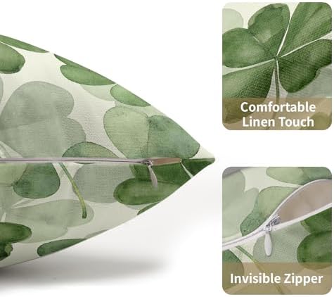 St Patricks Day Pillow Covers 12x20 Set of 2 Shamrock Throw Pillow Covers Rustic Spring Pillowcase Linen Decoration Farmhouse Soft Decorative Green Cushion Case Couch for Indoor Outdoor Home Decor - Image 5
