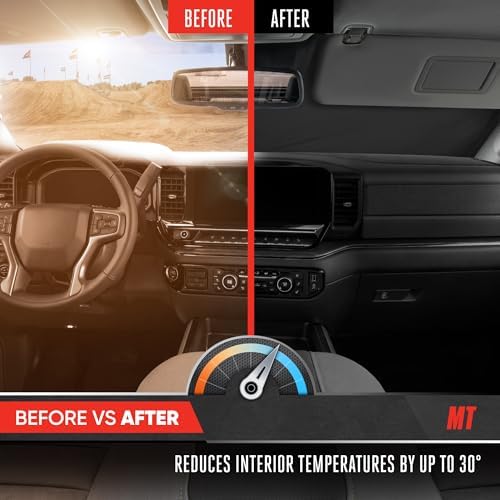 Motor Trend Custom Fit GMC Sierra & Chevy Silverado Windshield Sun Shade - Fits All (2019-2026) Trims - Car Windshield Sunshade Sierra & Silverado Accessories - Automotive Interior Protection
