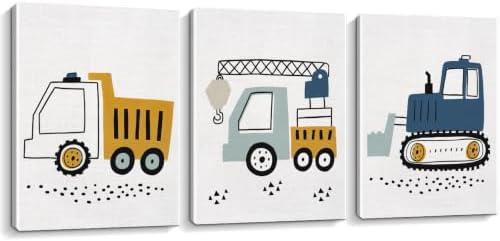 3 Pcs Cute Vehicle Canvas Wall Art Prints Nursery Boys Room Decor,Framed by Gubrandin