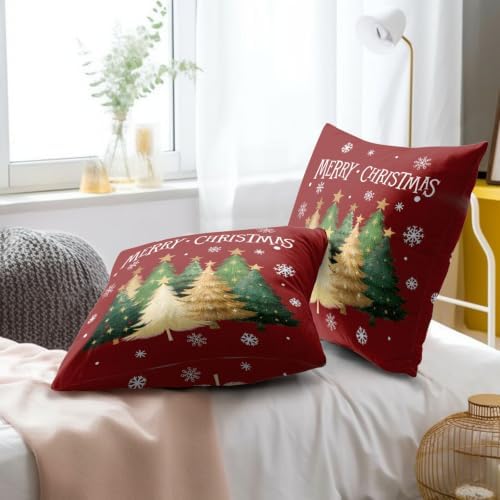 Xmas Tree Red Pillow Covers 20x20 Inch Set of 2, Winter Snowflake Throw Pillow Covers Square Cotton Cushion Cover for Home Couch Sofa Patio Bedroom Livingroom - Image 6