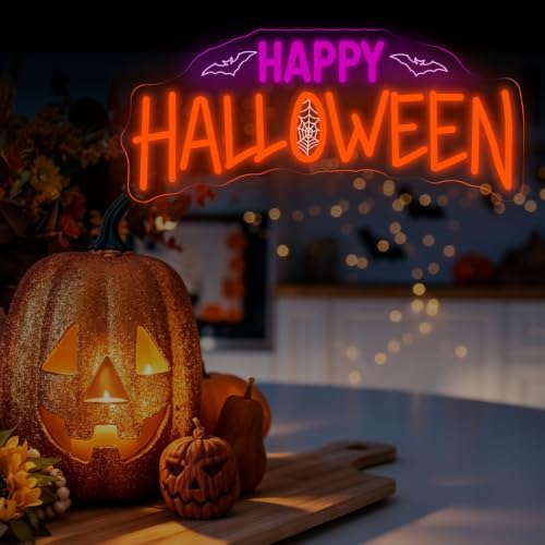 Happy Halloween Neon Sign, Bat Spider Wed Halloween LED Light, 16.5"x7.1" - Image 7