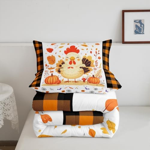 Erosebridal Fall Bedding Sets King - Thanksgiving Turkey Comforter Set for Kids Adults Rustic Farmhouse Duvet Insert Botanical Autumn Leaves Quilt - Image 6