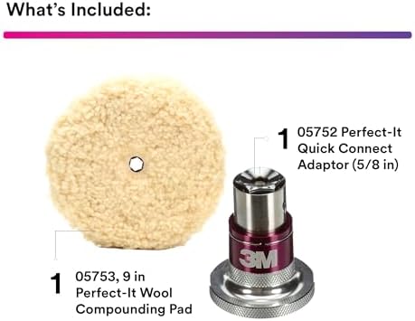 3M Perfect-It Wool Compounding Pad, 05753, 9 in, Fast Cutting, Polishing Pad + 3M Perfect-It Quick Connect Adaptor, 05752, 5/8 in for Automotives, Professional-Grade Finish - Image 2