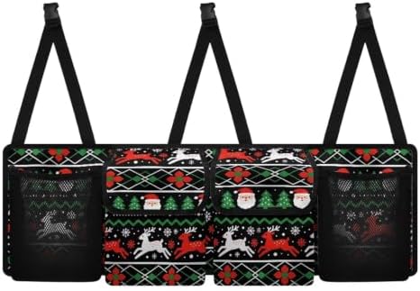 Ugly Christmas Reindeer Santa Print Car Trunk Organizer Car Backseat Storage Bag with 4 Pockets Hanging Trunk Cargo Storage Universal Auto Accessories for Sedans SUV Trucks Van