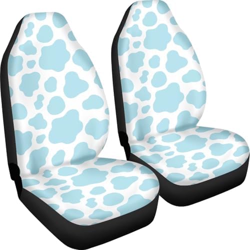 White Aqua Cow Print Car Seat Cover Colorful Cute Print Front Seat Covers 2 pcs, Vehicle Seat Protector Car Mat Covers, Fit Most Vehicle, Cars, Sedan, Truck, SUV, Van