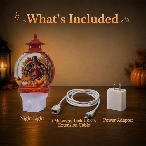 Thanksgiving Turkey Water Globe Night Light, Plug-in Fall Decor - Image 3