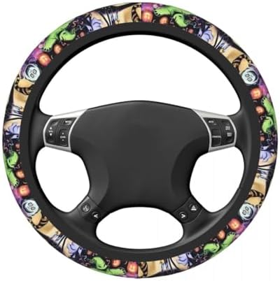 Halloween Jack and Sally Horror Nightmare Christmas Steering Wheel Cover for Women, Neoprene Anti-Slip Universal 15 inch Car Steering Wheel, Anime Car Accessories for Vehicle SUV (Xmas 2)