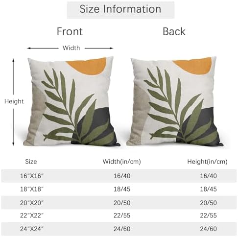 Spring Boho Pillow Covers 22x22 Set of 2 Abstract Mid Century Throw Pillow Covers Green Pillowcase Linen Decoration Farmhouse Soft Decorative Aesthetic Cushion Case Couch for Indoor Outdoor Home Decor - Image 4