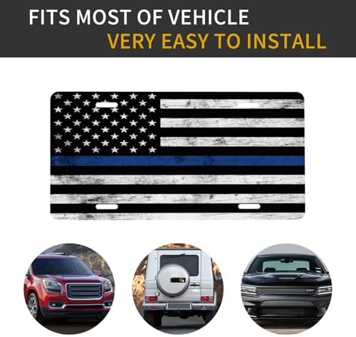Thin Blue Line American Flag Front License Plate 6" * 12" for Women