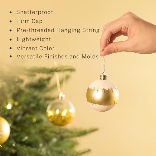 DecobyHannah 20ct Gold White Christmas Ornaments Tree Decorations, 2.36Inch - Image 5