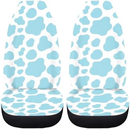 White Aqua Cow Print Car Seat Cover Colorful Cute Print Front Seat Covers 2 pcs, Vehicle Seat Protector Car Mat Covers, Fit Most Vehicle, Cars, Sedan, Truck, SUV, Van