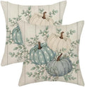 Fall Pillow Covers 18x18 Set of 2 Teal Blue Pumpkin Pillow Cases White Polka Outdoor Autumn Harvest Decoration Wood Plank Throw Pillows Linen Thanksgiving Cushion Case for Couch Sofa Home Decor by Gohdiwh