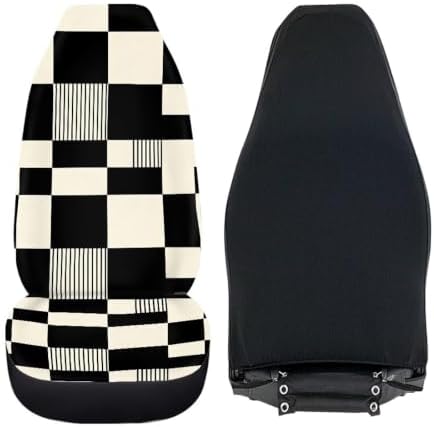 Checkered Stripe Print Car Seat Covers Set of 2 Black and White Universal Seat Protector for SUV Truck Van Cars, Breathable Auto Seat Protectors for Women Men