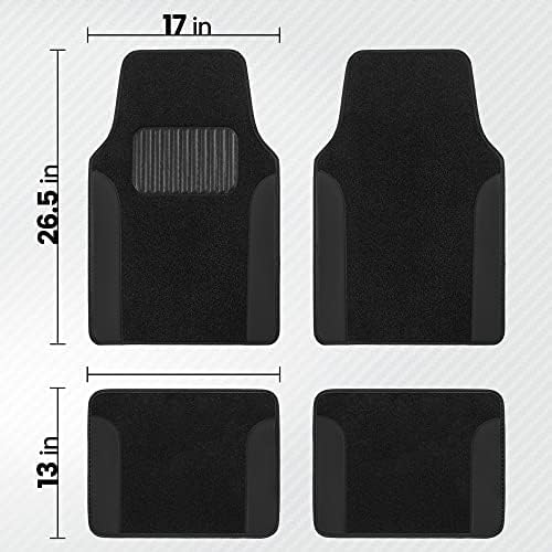 BDK Carpet Floor Mats for Cars, Two-Tone Carpet Car Mat with Faux Leather Accents, Automotive Floor Mat Sets with Built-in Heel Pad, Stylish Interior Car Accessories Black