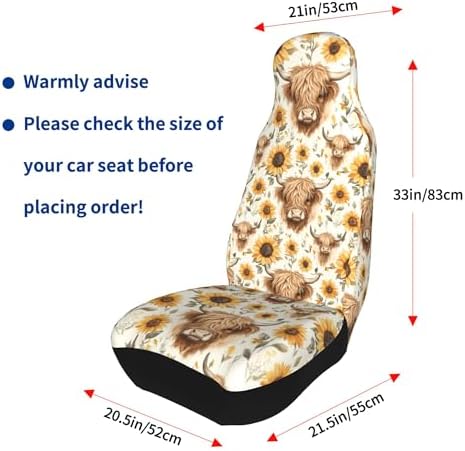Highland Cow 2 Front Car Seat Covers for Car Truck Sedan SUV, Car Gifts, Durable Automotive Seat Covers, Breathable Bucket Seat Covers, Protective Interior Accessory (Black Ghostface)