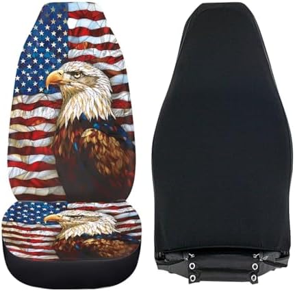 Talayituse Eagle American Flag Print Car Seat Cover Front Seats Only Full Set of 2, Universal Bucket High Back Car Front Seat Covers 4th of July Decoration