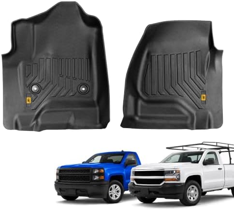 CAT® JustFit™ 3D Custom Fit Front Floor Mats for Chevy Silverado 1500 Regular Cab 2014-2018, Heavy Duty Rubber Floor Liners Laser Measured, Silverado Accessories
