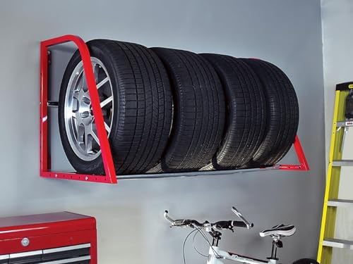 HyLoft Model 01012 Tire-Loft Multi Tire Storage System Rack, Adjustable Width of 36 Inches to 48 Inches, Holds Up To 375 Pounds, Red - Image 2