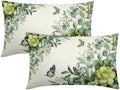 Spring Pillow Covers 12x20 Set of 2 Green Floral Throw Pillow Covers Rustic Pillowcase Linen Decoration Farmhouse Soft Decorative Summer Cushion Case Couch for Indoor Outdoor Home Decor by Unknown