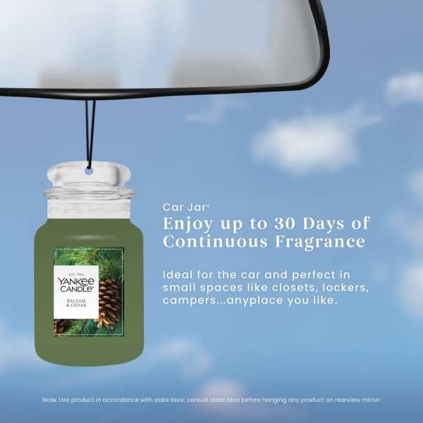 Yankee Candle Paper Car Jar Air Freshener, Hanging Car Freshener, Long Lasting Car Fragrance, Balsam & Cedar (Pack of 10)