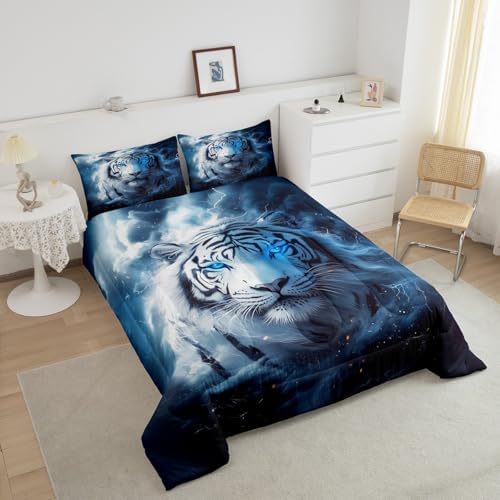 Feelyou Tiger Bedding Set Queen Size Safari Cat Print Comforter Set for Kids Boys Girls Wildlife Comforter Wild Animal Duvet Set - Image 3