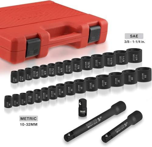 Neiko 02447A 1/2" Drive Master Impact Socket Set, 32 Piece Shallow Socket Assortment | Standard SAE (3/8-Inch to 1-1/4-Inch) and Metric (10-32 mm) Sizes | Cr-V Steel - Image 4