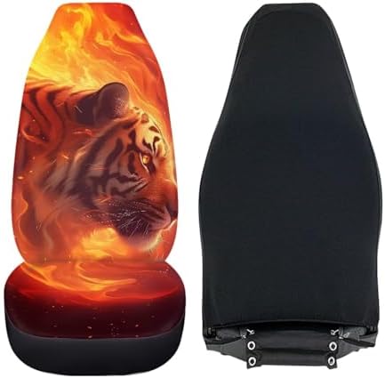 Cool Tiger Car Seat Covers Breathable Front Seat Covers Easy Installation Stretch Polyester Fabric Cover Protection Interior Accessories Universal Fit Most Cars SUV