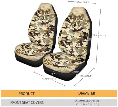 Talayituse Hunting Camo Bow Print Car Seat Covers 2 Pcs, Auto Universal Front Seat Protector, Men Women Automobile Interior Decorate Accessorie