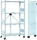 WORKPRO 4-Tier Folding Shelf, No-Assembly Metal Storage Rack with Wheels, 600 lbs Capacity (with Leveling Feet), Collapsible Shelving Unit for Kitchen, Pantry, Closet & Craft Shows - Blue by WORKPRO