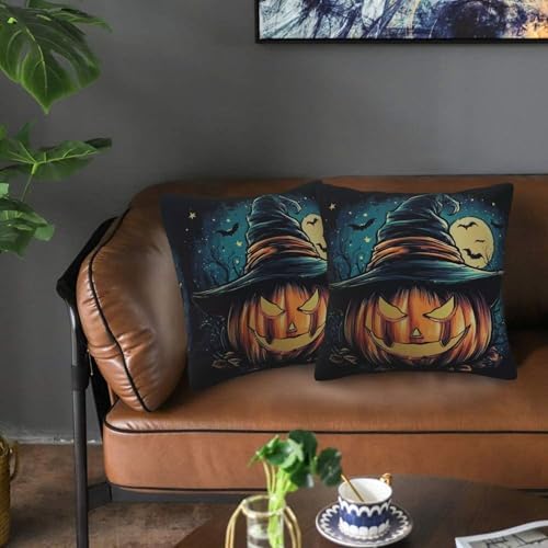 Halloween Witch Hat Pumpkin Throw Pillow Covers 18x18 inch Set of 2 Pillow Case Cushion Cover for Home Sofa Couch Living Room Car Decor - Image 6