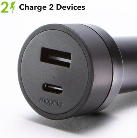 Mophie 42W Dual USB-C + USB-A Car Charger, Universal AUX Compatibility