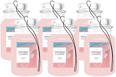 Yankee Candle Classic Paper Car Jar Air Freshener, Hanging Car Freshener, Long Lasting Car Fragrance, Pink Sands (Pack of 6) by YankeeCandle