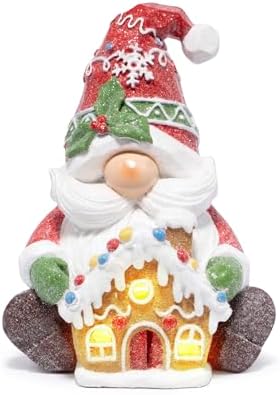 Hodao Christmas Gnome Figurine with Gingerbread House, Holiday Elf Decor by Hodao
