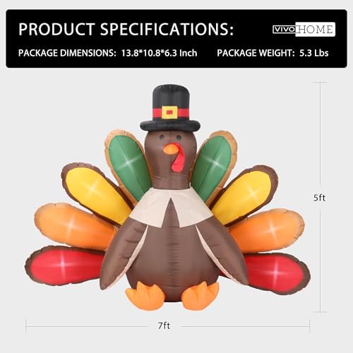 VIVOHOME 5ft Thanksgiving Inflatable LED Lighted Turkey with Colorful Tail - Image 6